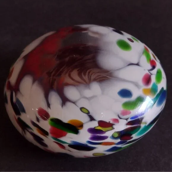 Vintage Signed 1996 Hand Blown Art Glass Paperweight Millefiori Rainbow Confetti